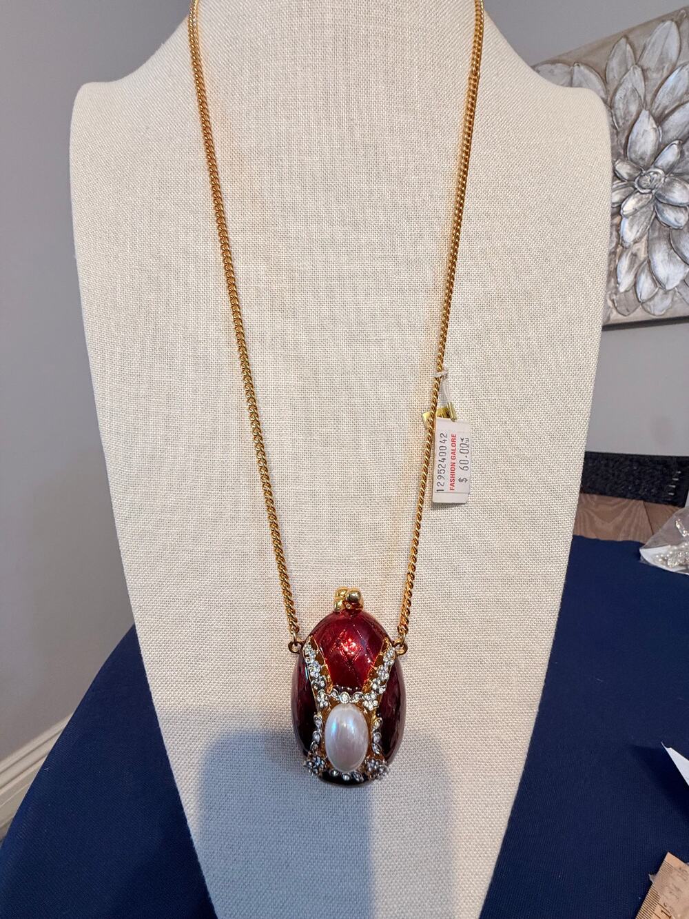 Copied - Vintage NOS 1980s Blue Egg Locket Pendant Necklace 40”